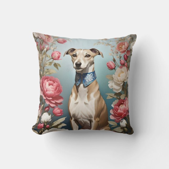 Coussin Elégant Whippet rose Peony Flowers (Recto)