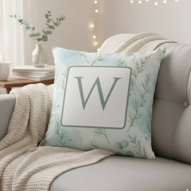 Coussin Elegant Winter Monogram  (Blue winter monogram pillow)