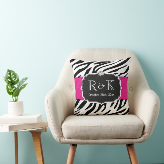 Coussin Élégant Zebra Imprimer Mariage rose-chaud Date ini (Chaise)