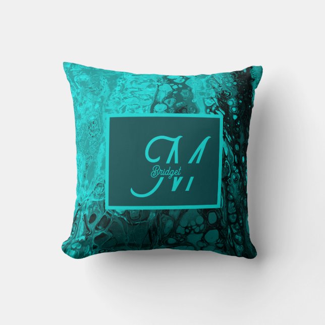 Coussin Elégante Aqua marbre Turquoise audacieuse typograp (Recto)