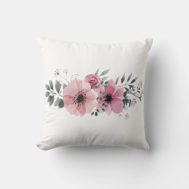 Coussin Elégante aquarelle blanche et rose pâle Floral (Recto)