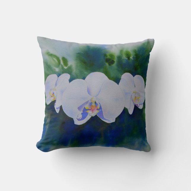 Coussin Elégante aquarelle blanche orchidées boho tropical (Recto)