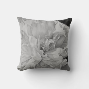 Coussin Elégante aquarelle florale de cailloux blancs noir
