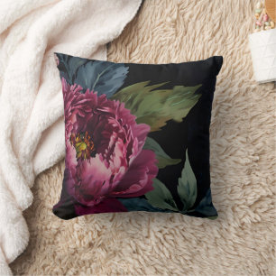 Coussin Elégante aquarelle florale rose foncé