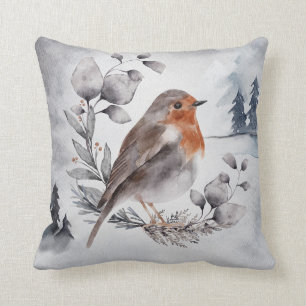 Coussin Elégante aquarelle hiver américain Robin Noël