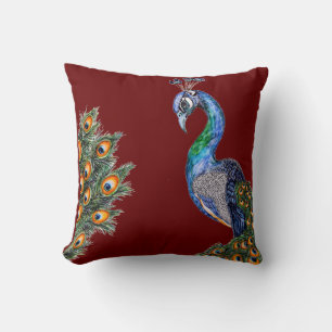 Coussin Elégante aquarelle Peacock Bourgogne