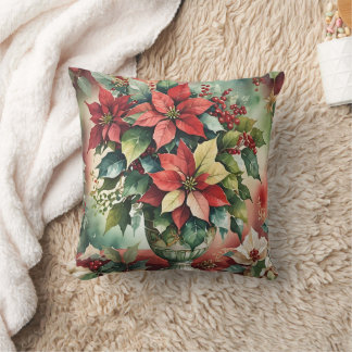 Coussin Elégante aquarelle Poinsettia Bouquet