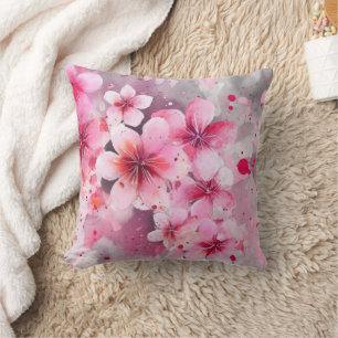 Coussin Elégante aquarelle rose gris floral