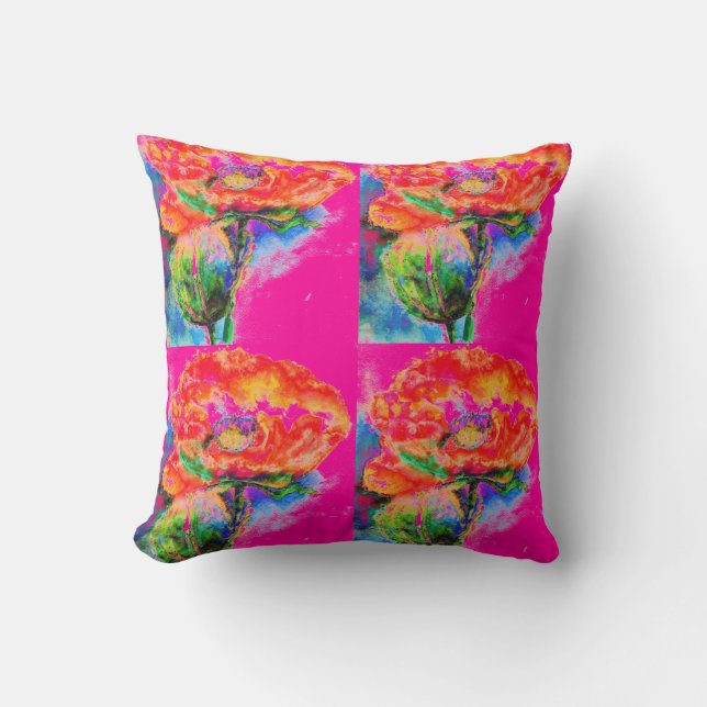 Coussin Elégante aquarelle rouge florale (Recto)