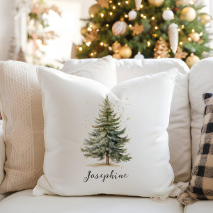 Coussin Elégante aquarelle sapin de Noël pin