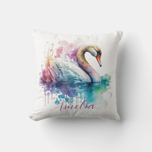 Coussin Elégante aquarelle Swan personnalisé cadeau d'anni