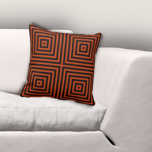 Coussin Élégante boîte imbriquée Noir & Orange (Elegant Nested Box Black & Orange Throw Pillow)