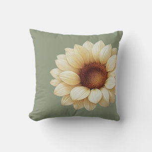 Coussin Élégante bordure florale de tournesol vert minimal