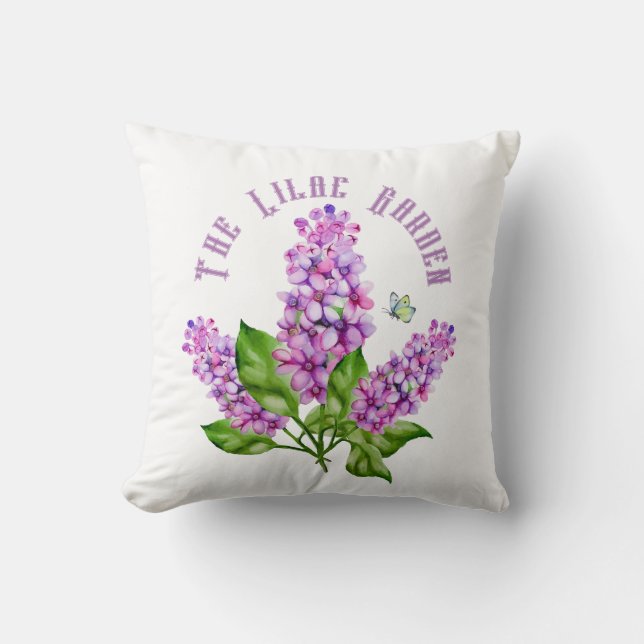 Coussin Élégante branche lilas aquarelle (Recto)
