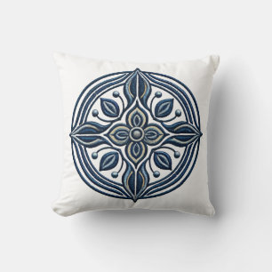 Coussin Elégante Broderie Florale Bleue