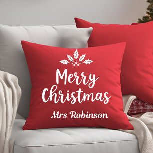 Coussin Élégante calligraphie Joyeux Noël Rouge Custom