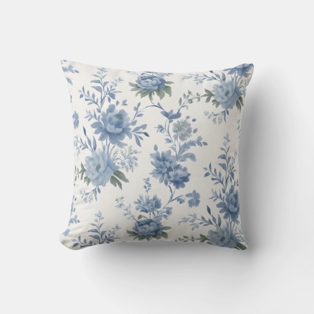 Coussin Elégante Chinoiserie Bleu Toile (Recto)