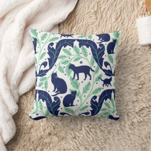 Coussin Élégante Chinoiserie Blue Mint Black Cat-Whimsical