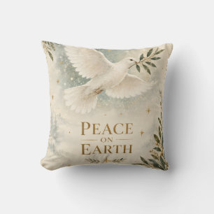 Coussin Élégante colombe de Noël, Paix sur Terre style bla