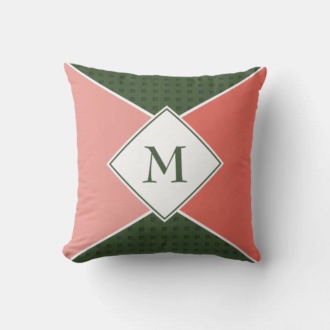Coussin Elégante couleur de pastèque géométrique MONOGRAM (Recto)