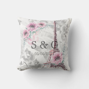 Coussin Elégante couronne, fleurs roses,