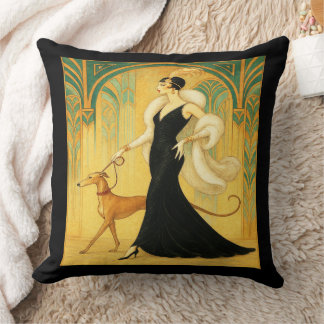 Coussin Elégante dame Art Déco avec Greyhound
