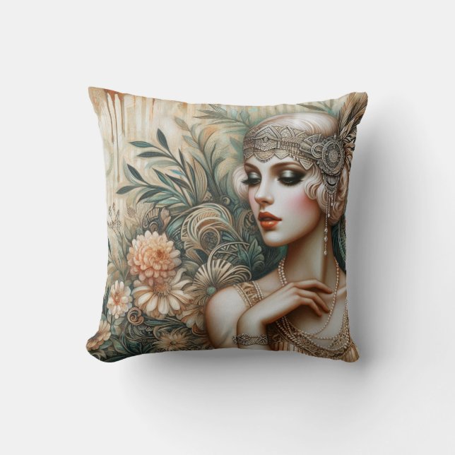 Coussin Élégante dame du Flapper des années 1920 du Roarin (Recto)