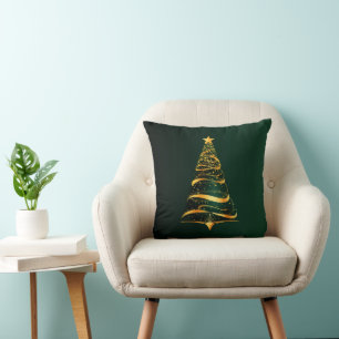 Coussin Élégante décoration dorée d'arbre de Noël minimale