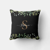 Coussin Élégante écriture botanique de monogramme or eucal (Verso)