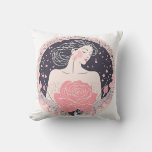 Coussin Élégante femme abstrait rose pacifique