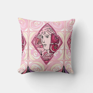 Coussin Élégante femme Rose Art Nouveau
