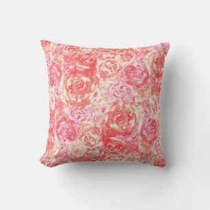 Coussin Elégante fille chic corail rose Aquarelle Roses