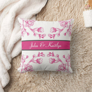Coussin Élégante fleur de cerise rose et blanche