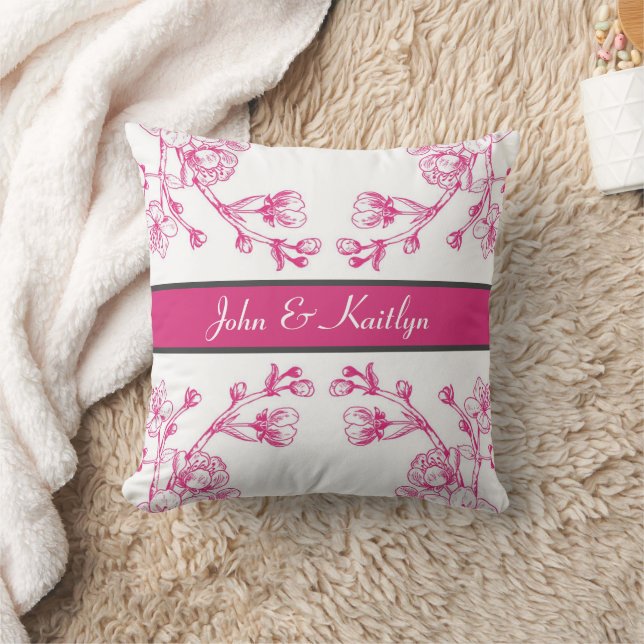 Coussin Élégante fleur de cerise rose et blanche (Couverture)