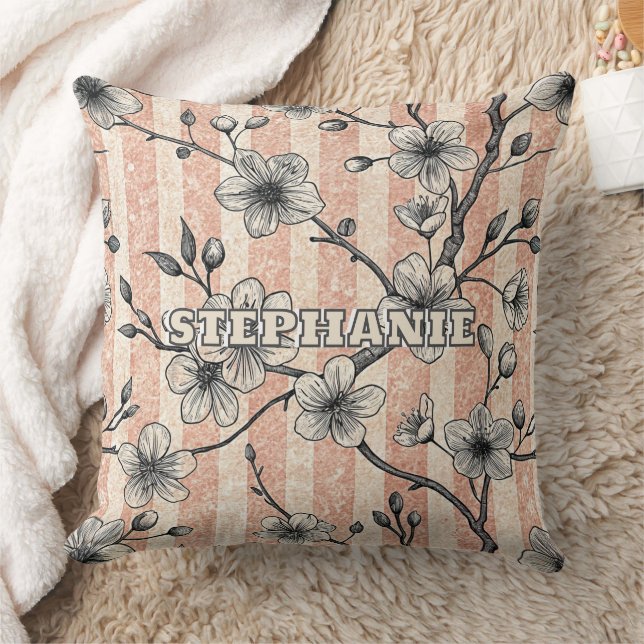 Coussin Elégante Fleur de Cerise Sakura - Rose & Blanc (Couverture)