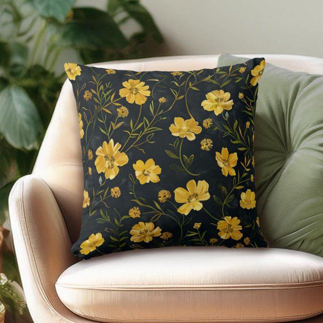 Coussin Élégante Fleurs de tasse à beurre jaune (Créateur téléchargé)