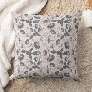 Coussin Elégante Fleurs Gris Rose Feminine
