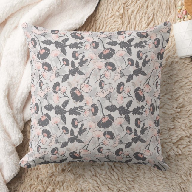 Coussin Elégante Fleurs Gris Rose Feminine (Couverture)