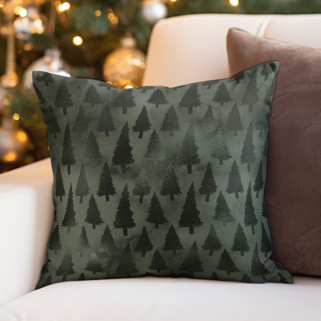Coussin Élégante Forêt verte Noël Arbres de Noël (Elegant green Christmas tree decorator pillow)