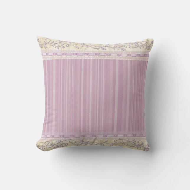 Coussin Elégante frontière Lilac Stripes Motif Faux Lace (Recto)