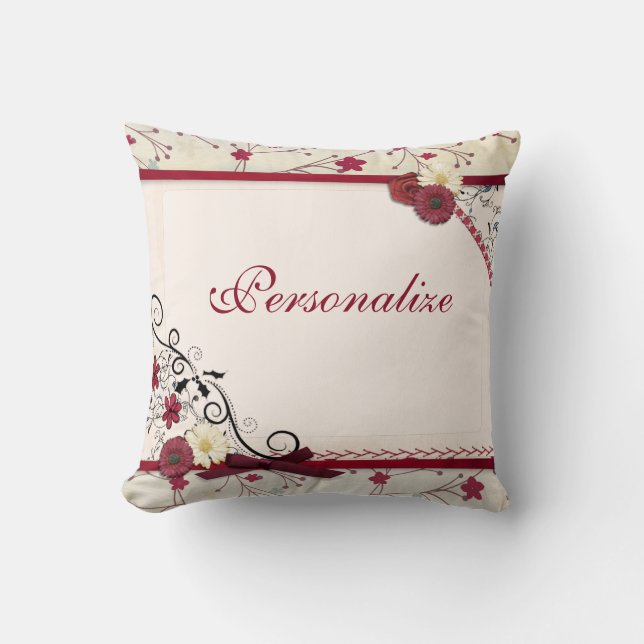 Coussin Elégante frontière romantique rouge florale Person (Recto)