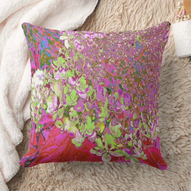 Coussin Élégante Hydrangea verte chartreuse, rose et bleue (Couverture)