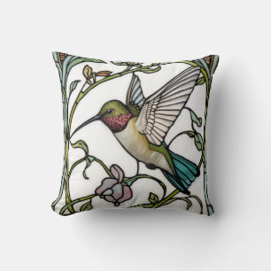 Coussin Élégante illustration de colibri botanique boho ch
