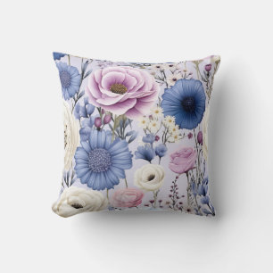 Coussin Elégante Lavande Bleu Fleur Jardin Floral