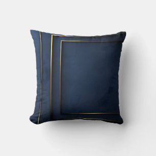 Coussin Elégante marine bleu et or géométrique