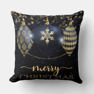 Coussin Elégante Marine et Gold Bauble Joyeux Noël