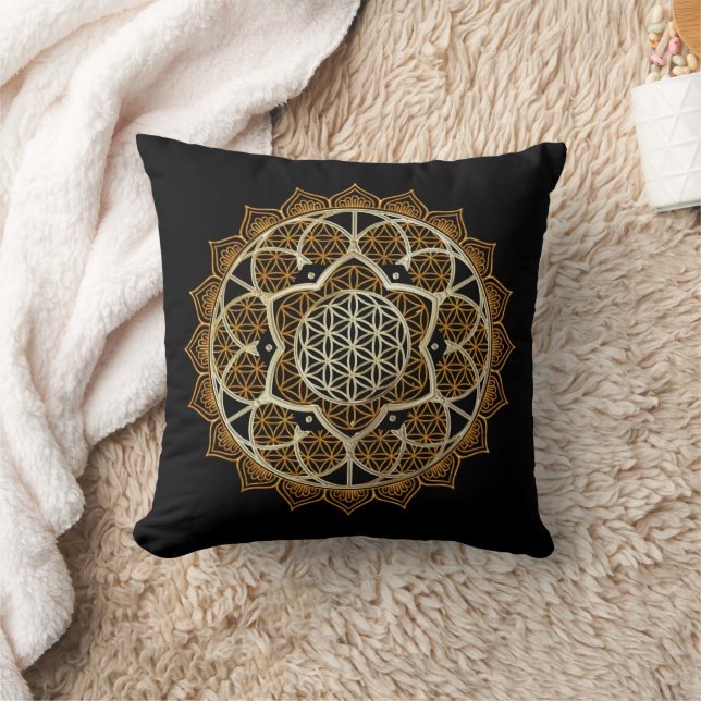 Coussin Elégante méditation Mandala Or (Couverture)