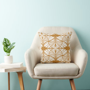 Coussin Elégante moutarde d'or Art Déco & pétoncles blancs
