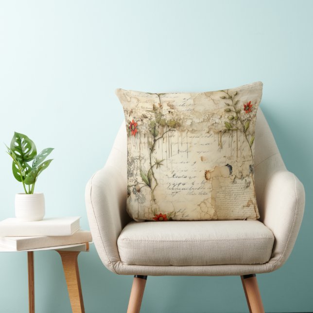 Coussin Élégante Note d'Amour Florale Vintage (Chaise)