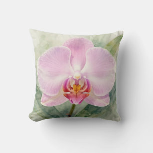 Coussin Élégante orchidée rose aquarelle botanique florale